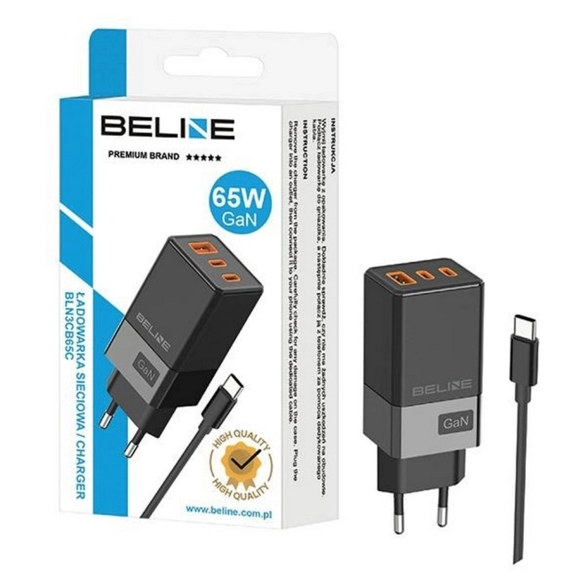 65W GaN síťová nabíječka 2xUSB-C + USB-A+ USB-C kabel – Černá