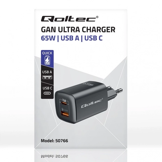 Napájecí nabíječka 65W GaN ULTRA | 5-20V | 2,25-3,25A | 1 x USB typ C PD | 1 x USB | Černá barva