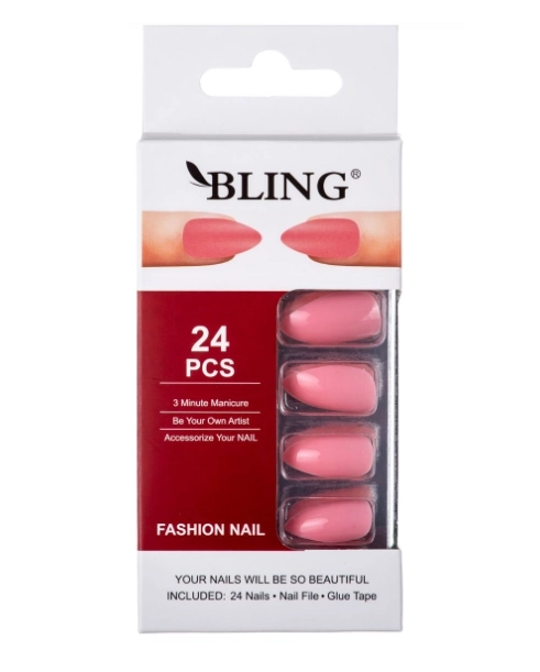 Umělé nehty, BLING Fashion Nail Tips (24 ks) - světle růžové