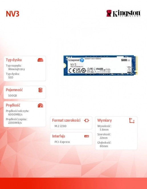 SSD disk NV3 500GB M.2 2280 PCI-e 4.0 NVMe 6000/2200