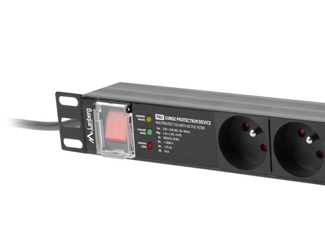 PDU racková napájecí lišta 19" 1U 16A 7X 230V CZ SPD-3MP 2m černá