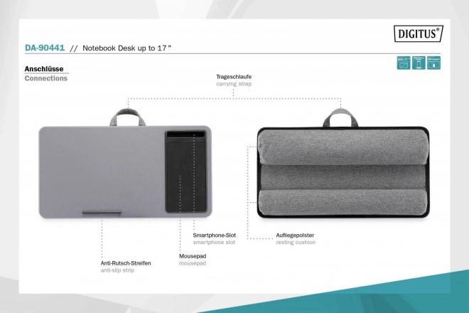 Stojan na notebook s podložkou pod myš a stojanem na smartphone
