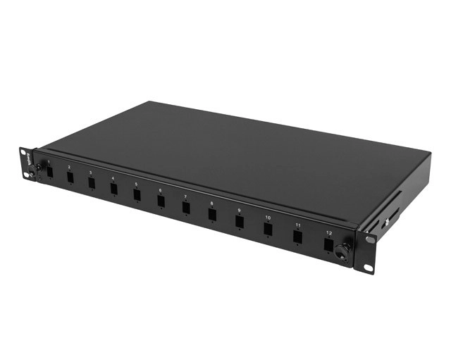 12XSC simplex/12XLC duplexní optický přepínač rack 19 1U černý + příslušenství