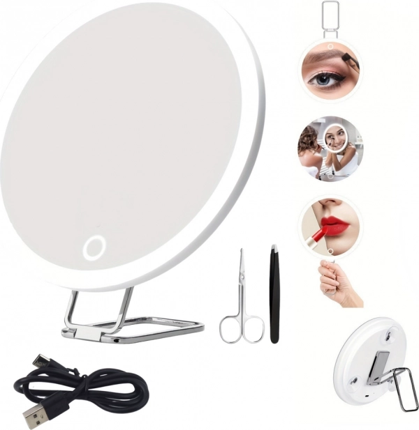 Zvětšovací make-up zrcátko 30× s LED osvětlením a příslušenstvím