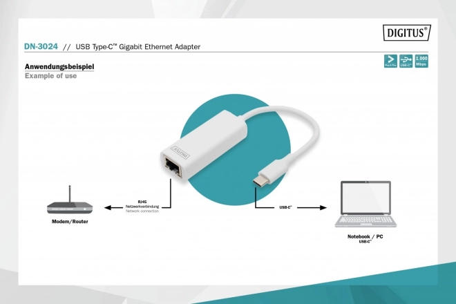 Kabelový síťový adaptér USB 3.0 typu C na gigabitový Ethernet 10/100/1000 Mb/s