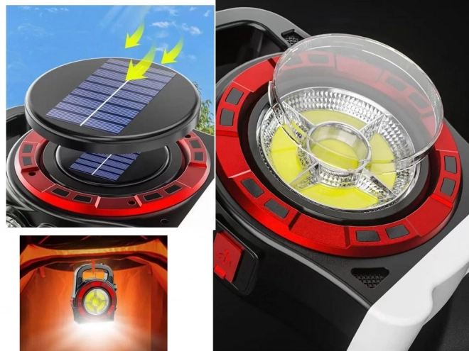 Solární přenosná LED svítilna s powerbankou