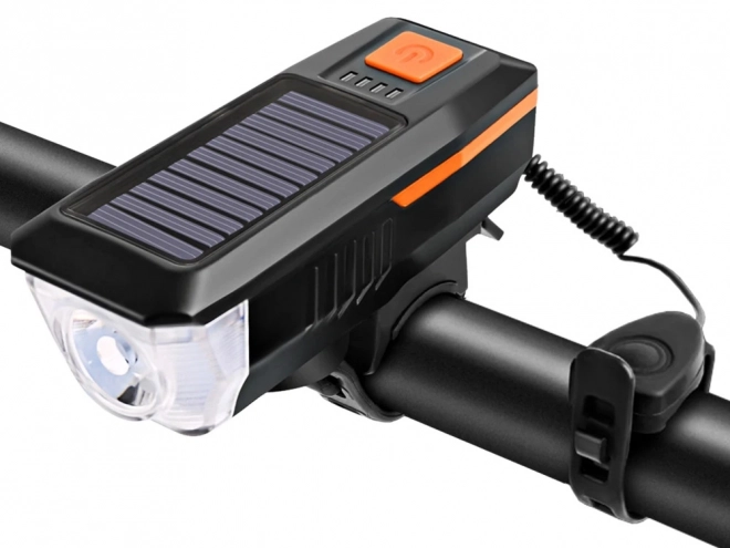 Přední LED světlo na kolo se solárním nabíjením a houkačkou
