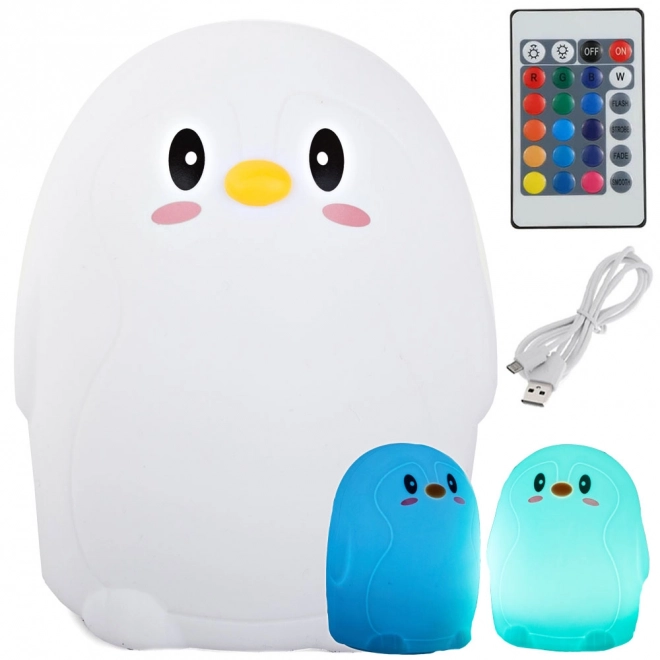 Dětské LED noční světlo tučňák s RGB dálkovým ovládáním