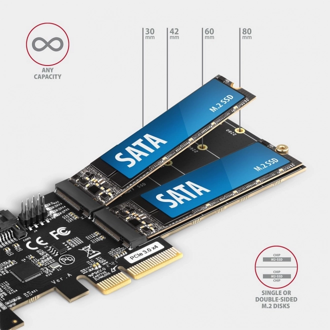 PCES-SA4M2 řadič PCIe 2x interní port SATA 6G + 2x interní port M.2 B-key SATA, SP a LP