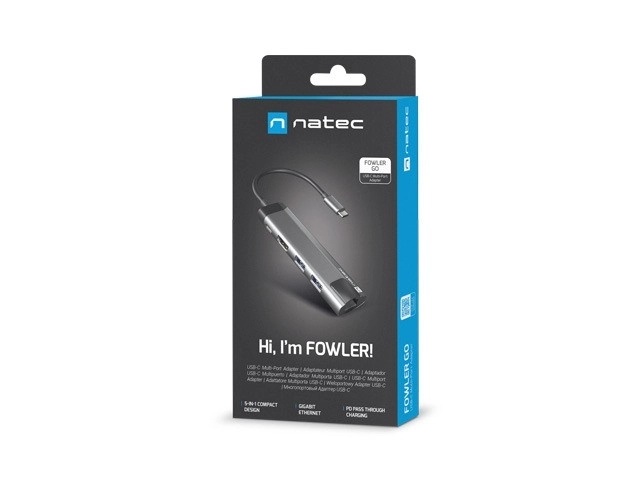 Víceportová dokovací stanice Fowler Go USB-C - rozbočovač 2x USB 3.0, HDMI 4K, USB-C PD, RJ45