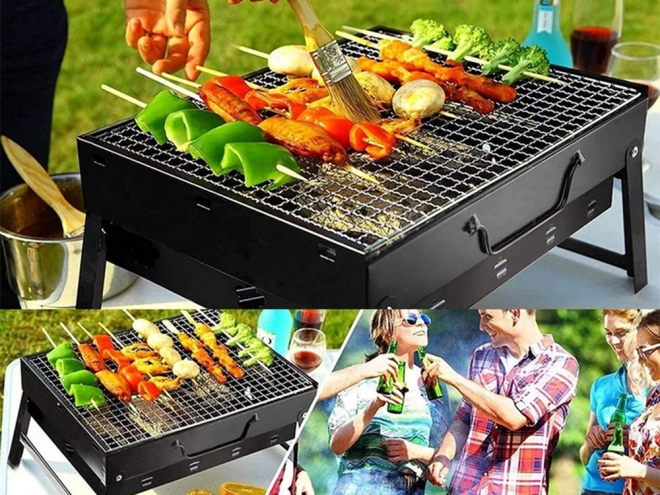 Přenosný skládací gril na dřevěné uhlí na kempování a BBQ