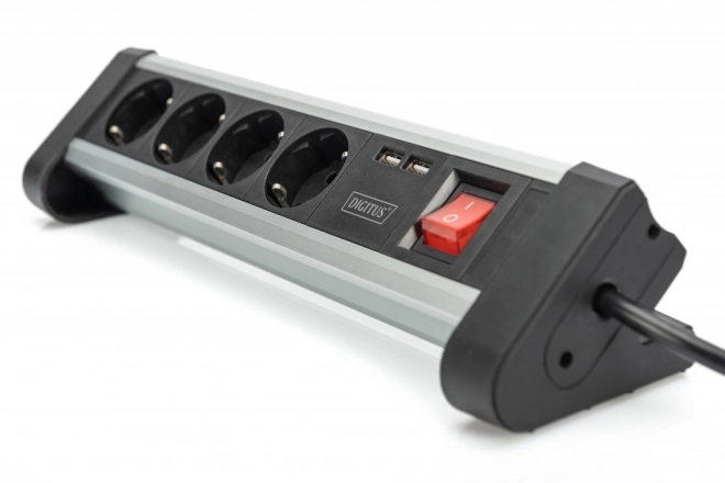 Kancelářská napájecí lišta 45° 4 zásuvky, 2x USB (5V/2A) s možností otáčení o 290° hliník HQ