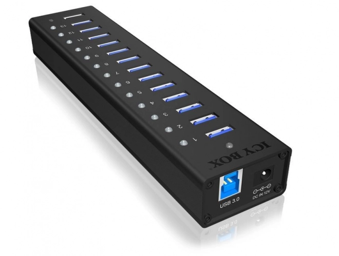Icy Box aktivní USB 3.0 hub z hliníku, 13 portů + nabíjecí port