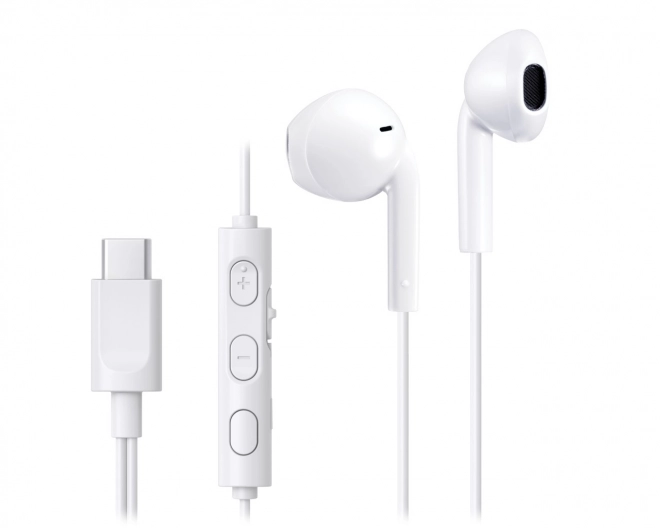 Bílé USB-C sluchátka do uší s mikrofonem