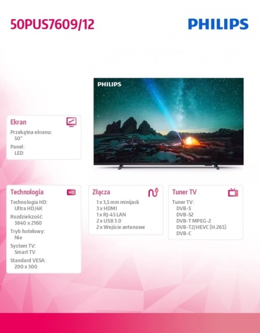 Televize LED 50 palců Philips