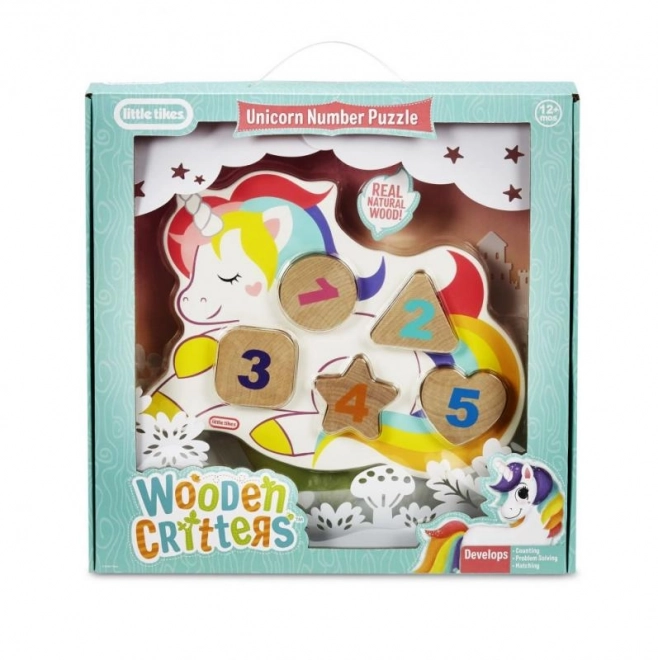 Little Tikes Dřevěné puzzle s čísly - Jednorožec, Dinosaurus, Lama