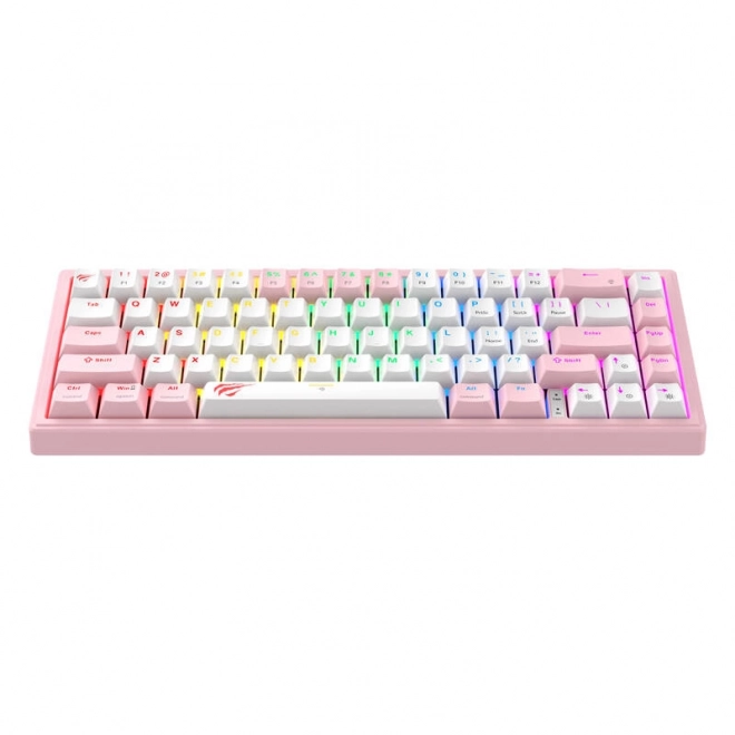 Mechanická klávesnice Havit s RGB podsvícením v růžovo-bílé