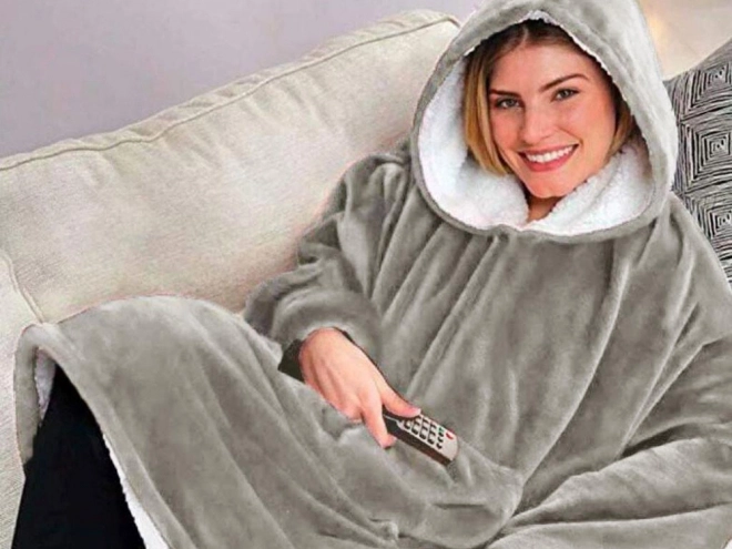 Hřejivá oversize deka-mikina šedá