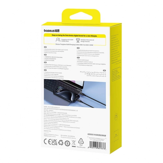 Baseus Tungsten Gold USB-C na USB-C kabel 100W 1,5m černý