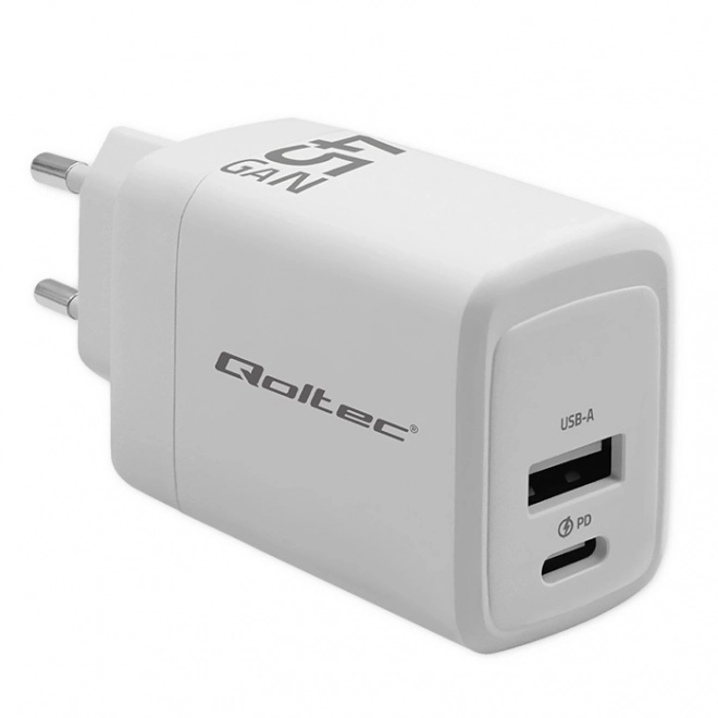 45W GaN | 5-20V | 1,5-3A | 1xUSB-C PD | 1xUSB QC 3.0 | Bílý