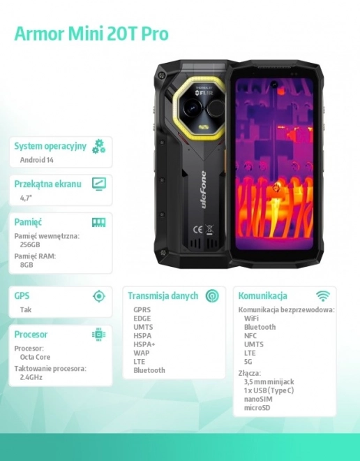 Chytrý telefon Armor Mini 20T Pro 5G s termovizí