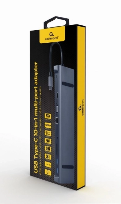 Rozbočovač USB-C PD GbE VGA HDMI 3xUSB 3.1 Čtečka karet SD