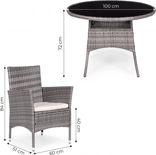 Zahradní nábytek z polyratanu – 4 židle + kulatý stůl MultiGarden