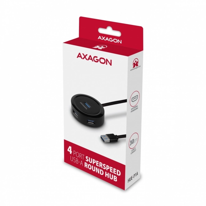 HUE-P1A Rozbočovač se 4 porty USB 3.2 Gen 1, 30cm kabel USB-A, přídavné napájení microUSB