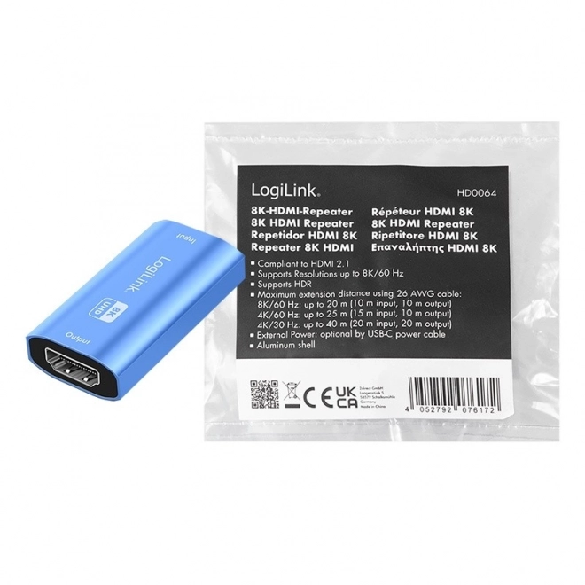 Repeater HDMI 8K/60HZ HDCP2.3, modrý hliník
