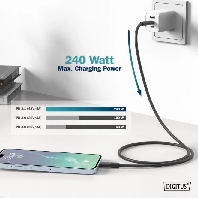 USB-C - silikonový propojovací kabel USB-C, USB 4 Gen3 40G 8K 240W, 1 m černý