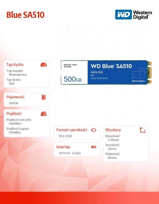 Modrý SSD disk 500GB SA510 M.2 2280 WDS500G3B0B