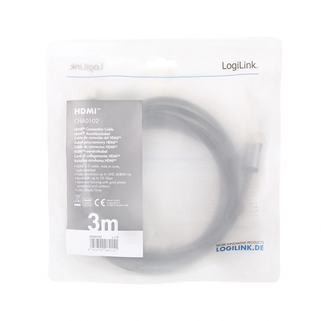 Kabel HDMI 4K/60Hz, hliníkový 3 m, černý