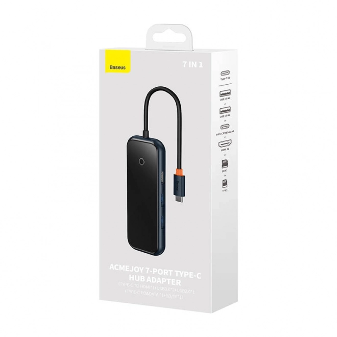 Rozbočovač 7v1 Baseus řady AcmeJoy USB-C na 2xUSB 3.0 + HDMI + USB 2.0 + USB-C PD + SD/TF (tmavě šedý)