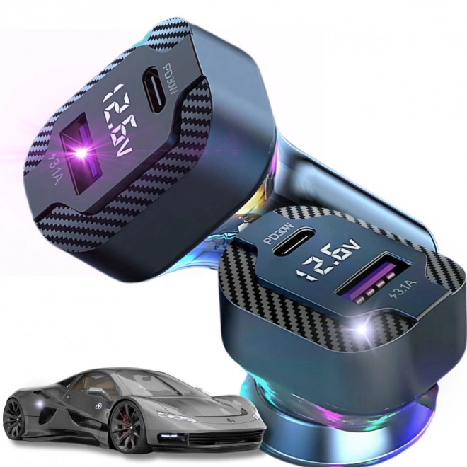 Rychlá duální nabíječka do auta s RGB osvětlením