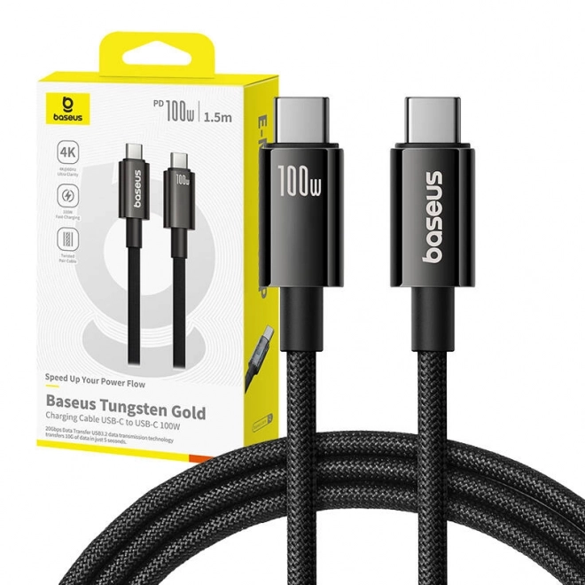 Baseus Tungsten Gold USB-C na USB-C kabel 100W 1,5m černý