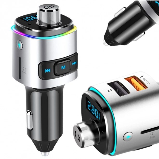 Bluetooth FM vysílač s rychlonabíječkou 2x USB a osvětlením