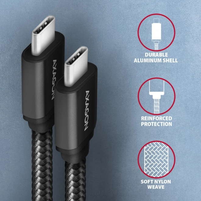 Kabel USB-C na USB-C 3m, Power Delivery 60W, ohebný opletený
