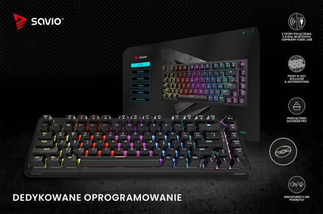Bezdrátová mechanická klávesnice Savio PHENIX s Gateron Red Pro spínači