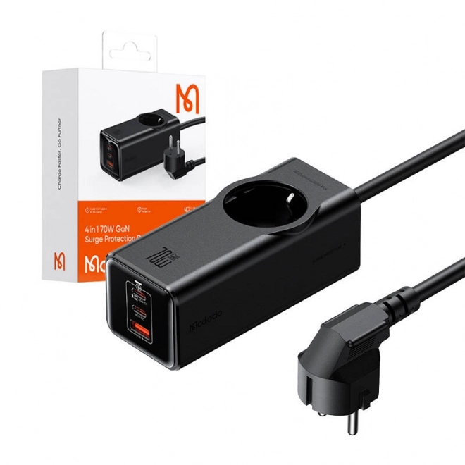 Napájecí lišta GaN McDodo CH-4620 EU 70W, 2x USB-C, 1x USB (černá)