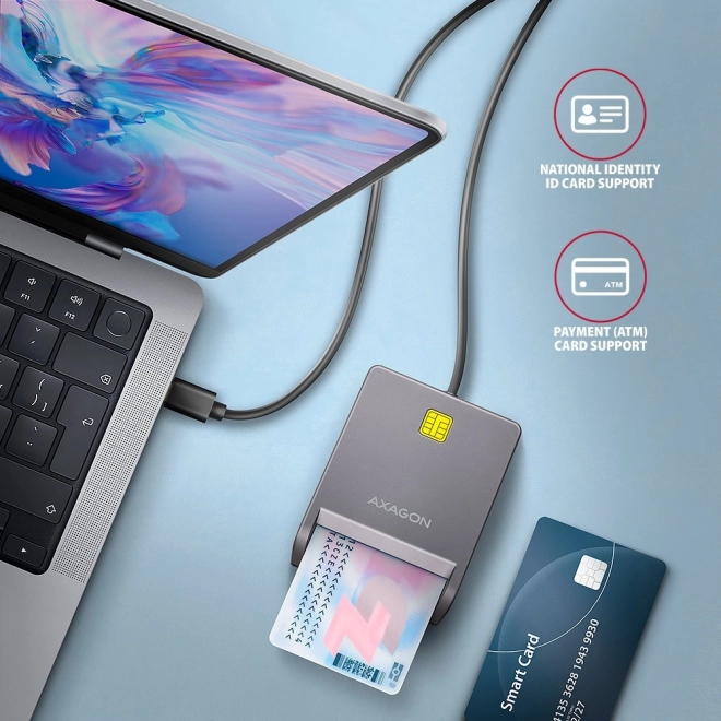 Čtečka identifikačních karet AXAGON USB-C s kabelem
