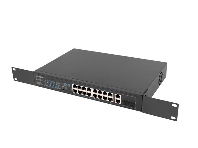 Přepínač Switch 16X100MB POE+/2XCombo neřízený 19palcový rack Gigabit Ethernet 150W