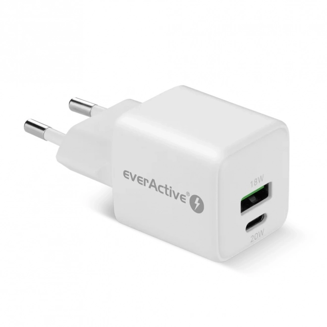 Nabíječka do sítě GaN 1x USB, 1x USB-C 20W QC3.0 bílá