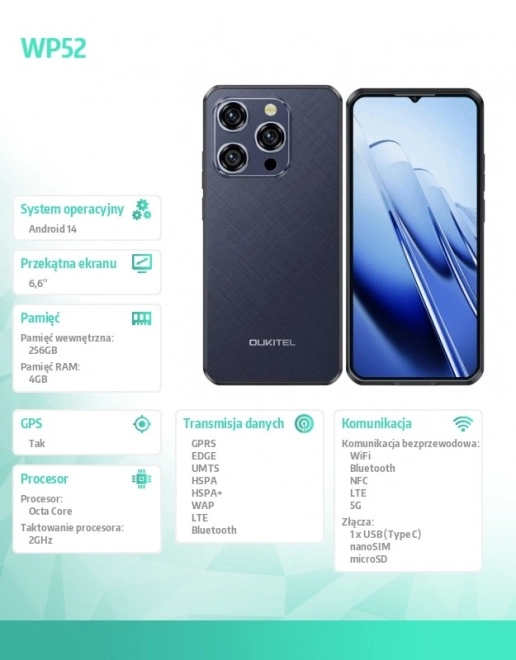 Smartphone WP52 5G 4/256 GB IP69K Modrý