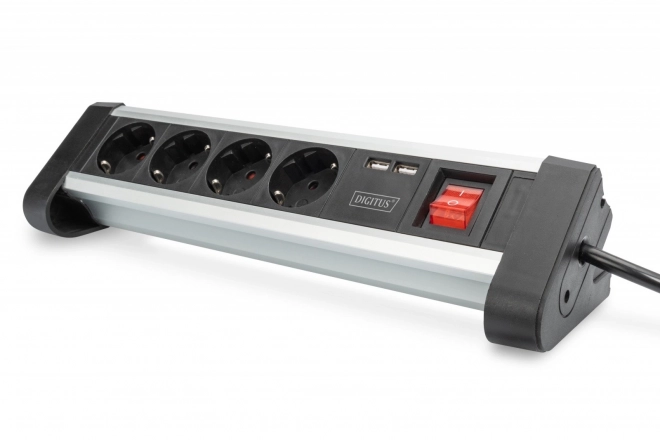Kancelářská napájecí lišta 45° 4 zásuvky, 2x USB (5V/2A) s možností otáčení o 290° hliník HQ