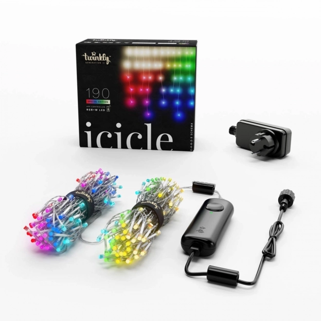 Icicle 190 RGBW LED světla ve tvaru rampouchu, 5x0,5 m, IP44, čirý kabel