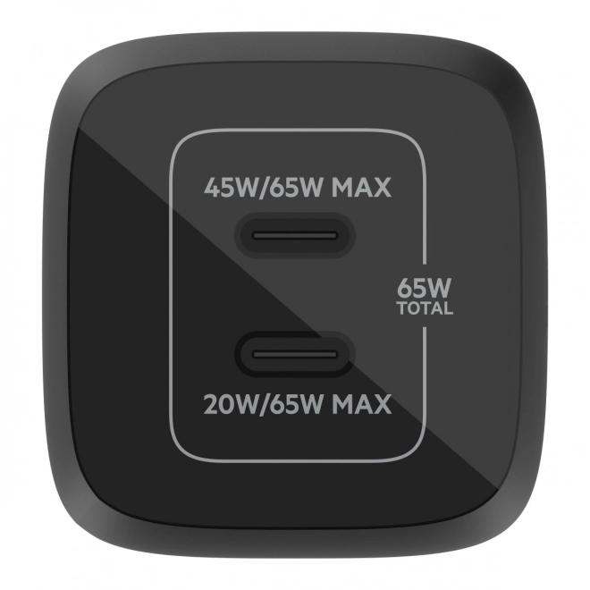65W duální nástěnná nabíječka USB-C GAN s PPS černá