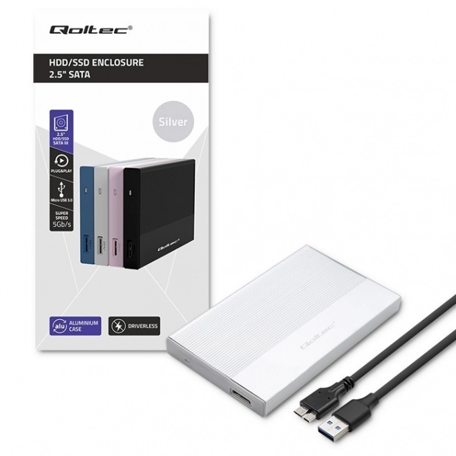 Skříň | Klec pro 2,5" SSD HDD | SATA | USB 3.0 | Super speed 5Gb/s | 2TB | Stříbrná