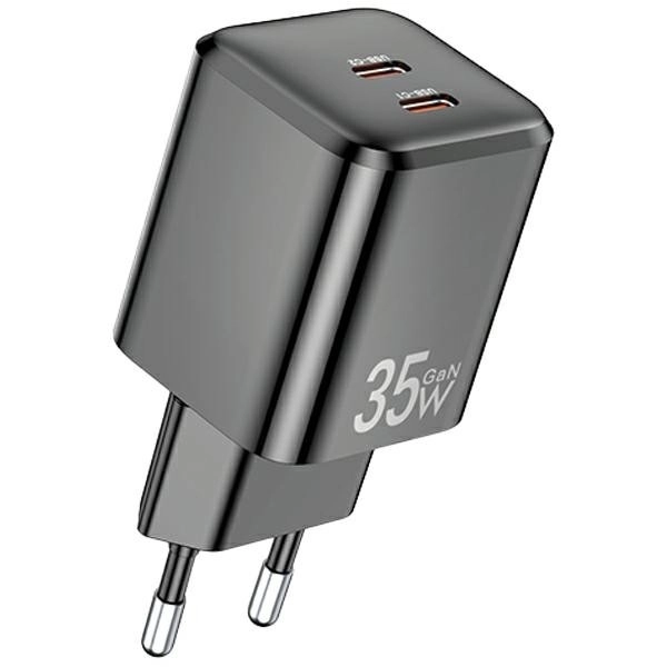 Síťová nabíječka GaN 35W 2xUSB-C PD65-EU černá