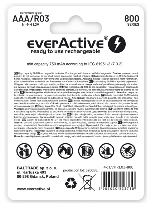 Baterie R03/AAA 800 mAH, blistr 2 balení Technologie Ready To Use