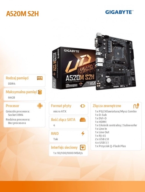 Pevná deska Gigabyte A520M S2H AM4 mATX
